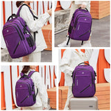FENGDONG Durable Waterproof Travel Large Laptop Backpack 17.3 inch,College Backpack Bookbag for Men & Women Business Backpack with USB Charging Port and Headset Port Purple