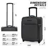 Verage 16 inch Underseat Carry On Luggage with Wheels, Grey Softside Small Suitcase Spinner Wheeled Rolling Travel Laptop Bag for Airlines Airplanes Short Trip Men Women