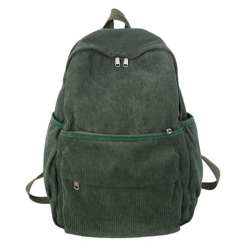 Lamprod Aesthetic Backpack Cute Backpack Corduroy Backpack School Supplies Laptop Bag for Teens Girls Women Students Solid Color(Green)