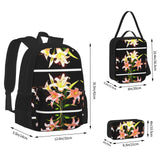 WZYCWB A bouquet of lilies in full bloom Backpack (3-piece set), large capacity backpack, student school bag, pencil case, lunch bag combination