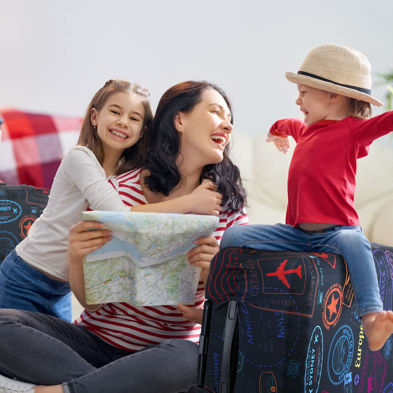 Sherr 3 Pieces Travel Luggage Cover Suitcase Protector Anti Scratch Suitcase Washable Baggage Covers(Vintage Theme,S/Medium/L)