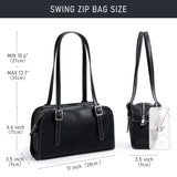 KALIDI Women’s Swing Zip Leather Shoulder Bag,Black