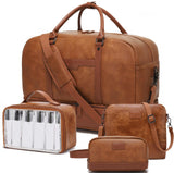 Wogarl Weekender Bag for Women: 4PCS Faux Leather Large Overnight Travel Duffel with Shoe Compartment & Toiletry Satchel Bags Carry On Duffle Fit 21" Laptop (Light Brown)