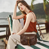 Gexmil Full Grain Leather Cross Body Bag for Women Men, Messenger Bag with Zipper Closure, Vintage Handmade Satchel, Adjustable Strap, Pure Brass Hardware, Buffalo Brown