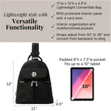 Baggallini Naples Convertible Backpack - Travel Sling Crossbody - 12" Nylon Handbag w/ RFID & Padded Tablet Sleeve