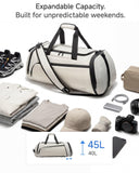 LUGGEX Gym Duffle Bag for Women Men, TDX01 Expandable Sports Gym Bag with Shoe Compartment, Wet Pocket, Water-Resistant Travel Duffel Bags Carry On Duffel Bag Backpack (TDX-Pro, Ivory, 40L)