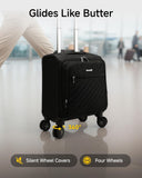 LUGGEX Carry On Luggage with Spinner Wheels - Stylish Lightweight UnderSeat Luggage - Soft Sided Small Suitcase with Front Open Design for Travel, Business (Black, 15 Inch)