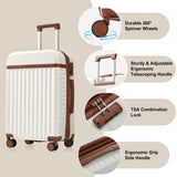 Hardshell Luggage, Lightweight Suitcase with Spinner Wheels, WHITE BROWN+USB
