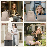 LOVEVOOK Laptop Backpack for Women with Pouch Pocket for Large Capacity Cup,15.6 Inch Laptop Computer Bag Travel Backpack Purse,Waterproof Work Business Backpack College Teacher Bags,Nude
