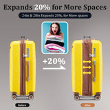 TRAVELEO 4 Piece Expandable Hardshell Pink Luggage Sets with Spinner Wheels, Lightweight Travel Suitcase Set with TSA Locks, 20 inch Carry On for Women (Yellow, 4 Piece Set)