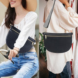 Eliaukly Woven Belt Bag for Women - Black Leather Crossbody Fanny Pack with Adjustable Strap,Fashion Bum Bag Sling Purse,Versatile Waist Pack for Daily & Travel(B-Black)