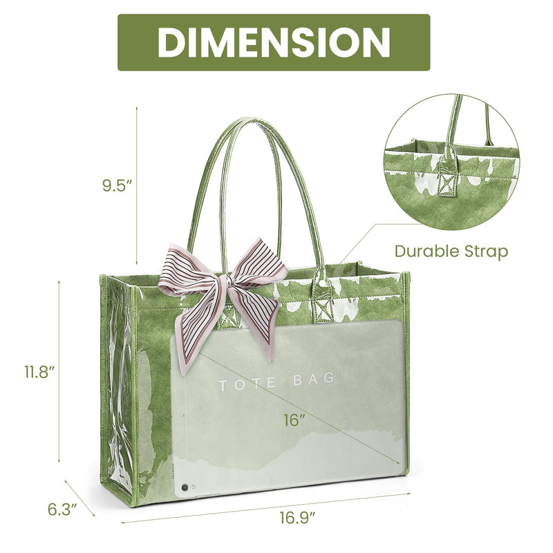 Lushandy PVC Tote Bag for Women, Large Plastic Tote Purse Work Kraft Paper Letter Print Shoulder Bag Carry All Hobo Handbag