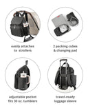Skip Hop Diaper Bag Backpack with Portable Changing Pad Adjustable Pocket for 30 oz. Tumblers 9 Total Pockets Insulated Packing Cubes Luggage Sleeve & Stroller Straps Fits a 14” Laptop Forma Next Grey