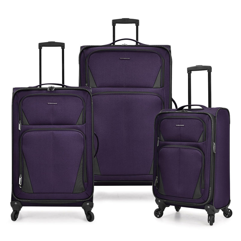 U.S. Traveler Aviron Bay Expandable Softside Luggage with Spinner Wheels, Purple, 3-Piece Set