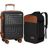 Romswi 21In Carry Sets, Expandable Carry On Luggage Set with Backpack, PC+ABS Hardside Carry-On Suitcase Set with YKK Zipper & Spinner Wheels Black