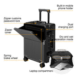 2-Piece Hardshell Zipperless Luggage Set, 20/26" Aluminum Frame Hardshell Spinner Luggage, Airline Approved Carry-On Luggage, TSA Lock, 360° Quiet Wheels With Cup Holder (Black)