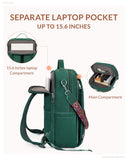 SYTRAH Leather Laptop Backpack, 15.6 Inch Business Computer Bag, Designer College Backpack Travel Backpack with Colorful Shoulder Bag Strap Green