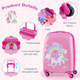 Goplus 2PC Kids Luggage, 12" & 16" Kids Carry On Luggage Set with 4 Spinner Wheels, Lightweight Rolling Spinner Suitcase for Children Toddlers Boys and Girls Travel (Rose Unicorn)