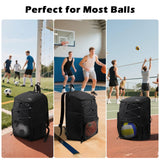 MoKo Basketball Bag Backpack, Soccer Backpack with Separate Shoe and Ball Comparment, Large Sports Equipment Bag with Hidden Hook & Charging Port for Basketball, Soccer, Volleyball Training, Black