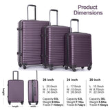 Tripcomp Luggage Sets 3piece Set Hardshell Luggage with Spinner Wheels, TSA Lock, Travel Suitcase Sets, 20 Inch Carry On, 24 Inch Mid-size, 28 Inch Large siutcase (Aubergine)
