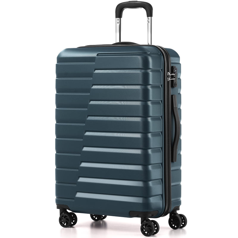 Coolife Medium Checked Luggage with Spinner Wheels, Hardside Suitcase TSA Lock Lightweight Travel Luggage 24-inch,Teal Blue