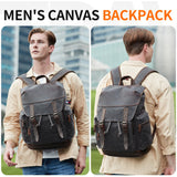 Nerlion Leather Backpack for Men Waxed Canvas Laptop Backpack 17.3 Inch Rucksack Vintage Travel Backpack (Black)