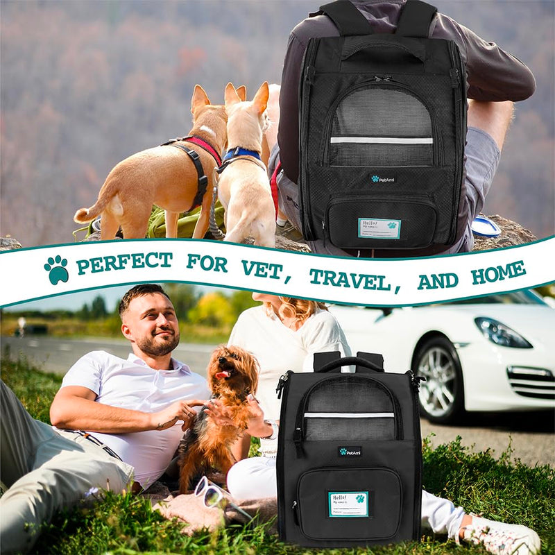 PetAmi Dog Backpack Carrier for Small Large Cat, Pet, Puppy, Ventilated Pet Hiking Backpack Travel Bag, Airline Approved Cat Backpack Carrier, Camping Biking Dog Bag Up to 18lbs Pet, Black