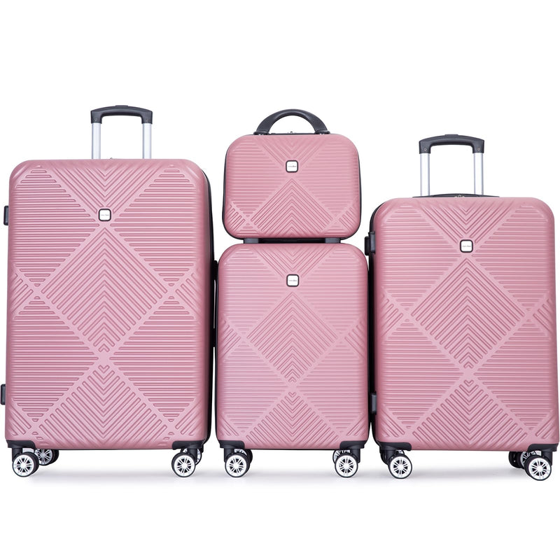 Tripcomp Luggage 4 Piece Set, Hardshell ABS Suitcase Set with Double Spinner Wheels, Lightweight Durable Large Luggage set, Carry On and Checked Travel Luggage, Pink