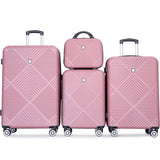 Tripcomp Luggage 4 Piece Set, Hardshell ABS Suitcase Set with Double Spinner Wheels, Lightweight Durable Large Luggage set, Carry On and Checked Travel Luggage, Pink