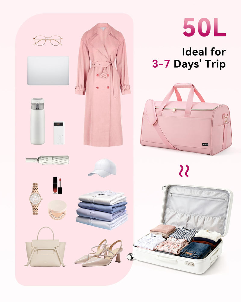 Convertible Travel Garment Bag, Carry on Garment Duffel Bag, 2 in 1 Hanging Dress Suitcase Suit Travel Bags, for Business Trips with Shoe Compartment & Multiple Pockets, AGPTEK (Pink)