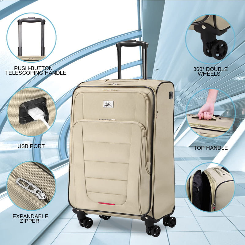 Verdi Travel Carry On Luggage with Spinner Wheels Softshell Lightweight Expandable 20 Inch Suitcase with USB Charging Port and 8-wheel Spinners Carryon Bag