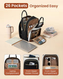 LOVEVOOK Laptop Backpack for Women with Giant Tumbler Holder Pocket,15.6 inch School College Book Bag Nurse Teacher Backpack,Waterproof Work Travel Backpack Purse Laptop Computer Bag,Beige-Black-Brown