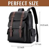 Farcauo Leather Laptop Backpack for Men Vintage Laptop Backpack Black Travel Work Backpacks Large Capacity Business Back Pack