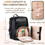 VASCHY Diaper Bag Backpack for Mum Dad, Unisex Large Waterproof Vegan Leather Baby Bag with Changing Pad,Insulated Pockets,Padded Laptop Sleeve for Travel,Black