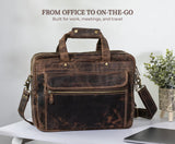 Brown Leather Messenger Bag for Men, Genuine Leather Briefcase Fits 15 Inch Work Satchel for Office, Business, and Travel Use