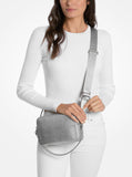 Michael Kors Bryant Medium Double Zip Chain Camera Crossbody Bag, Silver-Tone Hardware/Metallic Pebble Embossed Leather/Silver