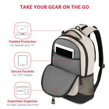 SwissGear 5505 Cecil 16” Laptop Backpack Cream/Black – Daily Laptop Bag with Gear Attachment Options – Multiple Organizer Pockets & Padded Shoulder Straps