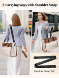 MATEIN Laptop Tote Bag with Insulated Lunch Compartment for Women, PU Leather 2 in 1 Work Briefcase with Clutch Fits 15.6 Inch Laptop, Convertible Professional Shoulder Bag for Office Business, 2 Sets