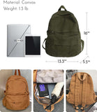 GAMLFL Military Green Canvas Backpack for Women & Men Retro Aesthetic Rucksack Basic Backpack for High School/College Students Travel Laptop Bag