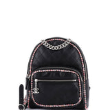 Chanel, Pre-Loved Elegant Trim Backpack Quilted Leather with Tweed Small, Black