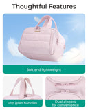 BAGSMART Travel Toiletry Bag, Crush Toiletry Bag for Women, Wide-open Puffy Toiletry Bags for Traveling, Large Travel Cosmetic Makeup Bag Organizer for Accessories,Toiletrie, Pink