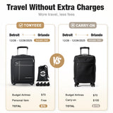 Tonyeee Softside Carry on Luggage Airline Approved, 17 Inch Underseat Carry-on Luggage with Removable Spinner Wheels, Small Personal Item Suitcase for Travel Business (Black, 17 inch_Underseat)
