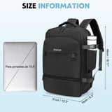 SUIKIHUM Travel Backpack for Men & Women, Carry on Laptop Backpack, Water-Resistant Oxford Fabric, Fits 16" Laptop, Anti-Theft & Luggage Strap, Black