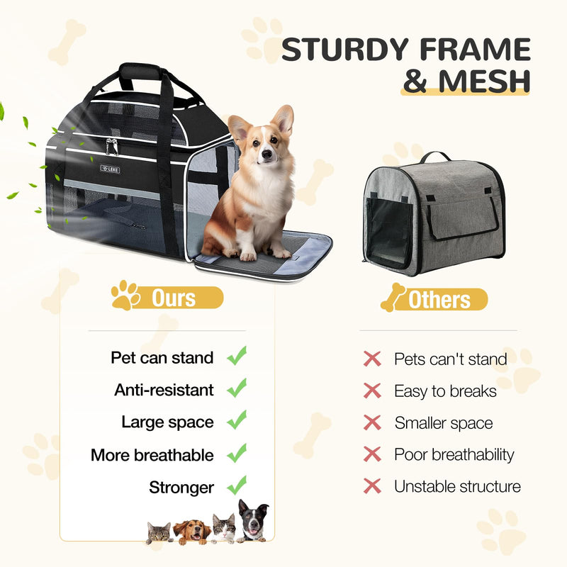 Lekereise Top-Expandable Pet Carrier 17x11x9.5 Inch Alaska Hawaiian Airline Approved Soft Sided Underseat to 12lbs Travel Carriers for Small Cats and Dogs with Locking Safety Zippers Anti-Scratch Mesh
