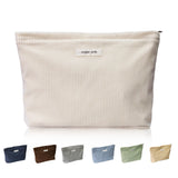 Wudygirl Travel Makeup Bag Large Capacity Cosmetic Bag for Women Corduroy Toiletry Pouch Handbags Zipper Purses Travel Essentials (Beige)