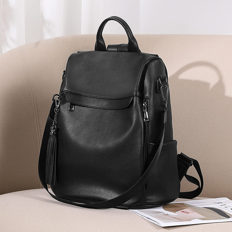 BROMEN Backpack Purse for Women Leather Anti Theft Travel Fashion Shoulder Bag Black