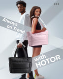HOTOR Puffer Tote Bag for Women, Nurses - Multi-Pocket Lightweight Bag for Work - Quilted Handbag for Travel and Gym, Black, 18.1" x 6.3" x 11.8"