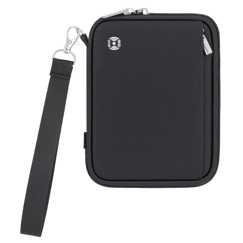 WALNEW Passport Holder Family for 4, RFID Blocking Travel Wallet Women Men, Lightweight Zipper Document Organizer Pouch Bag Credit Cards Case Cover for Travelling, Black