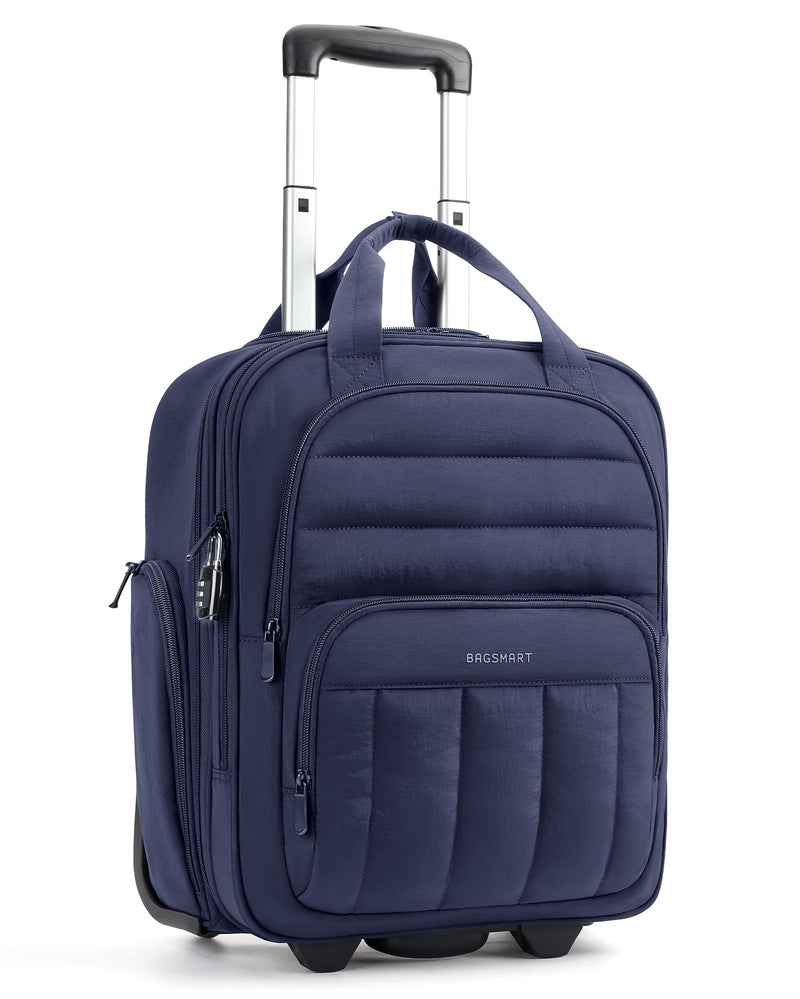 BAGSMART Small Underseat Carry on Luggage with Wheels, 16 inch Small Under Seat Luggage, Lightweight Travel Suitcase for Women, Navy Blue