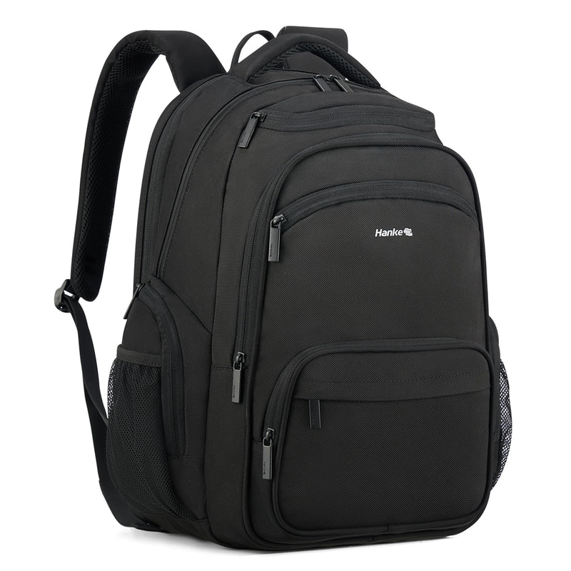 Hanke College Laptop Backpack Multi-Pocket, 18-Inch Large Travel Backpack for Men Women, Water Resistant College Bookbag for 15.6 Inch Laptop, Casual Daily Personal Item Size Airline Approved,Black